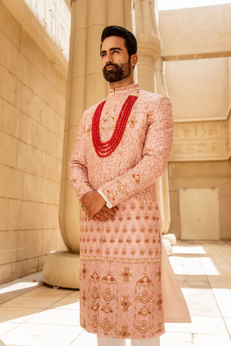 Pure Raw Silk Sherwani with Zardosi Work