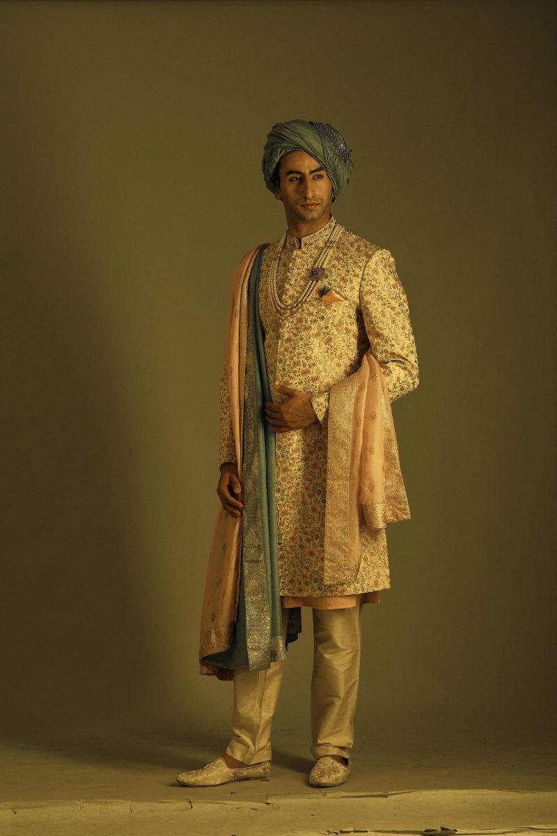 Multi Coloured Sherwani with Kurta and Churridar - Image 3