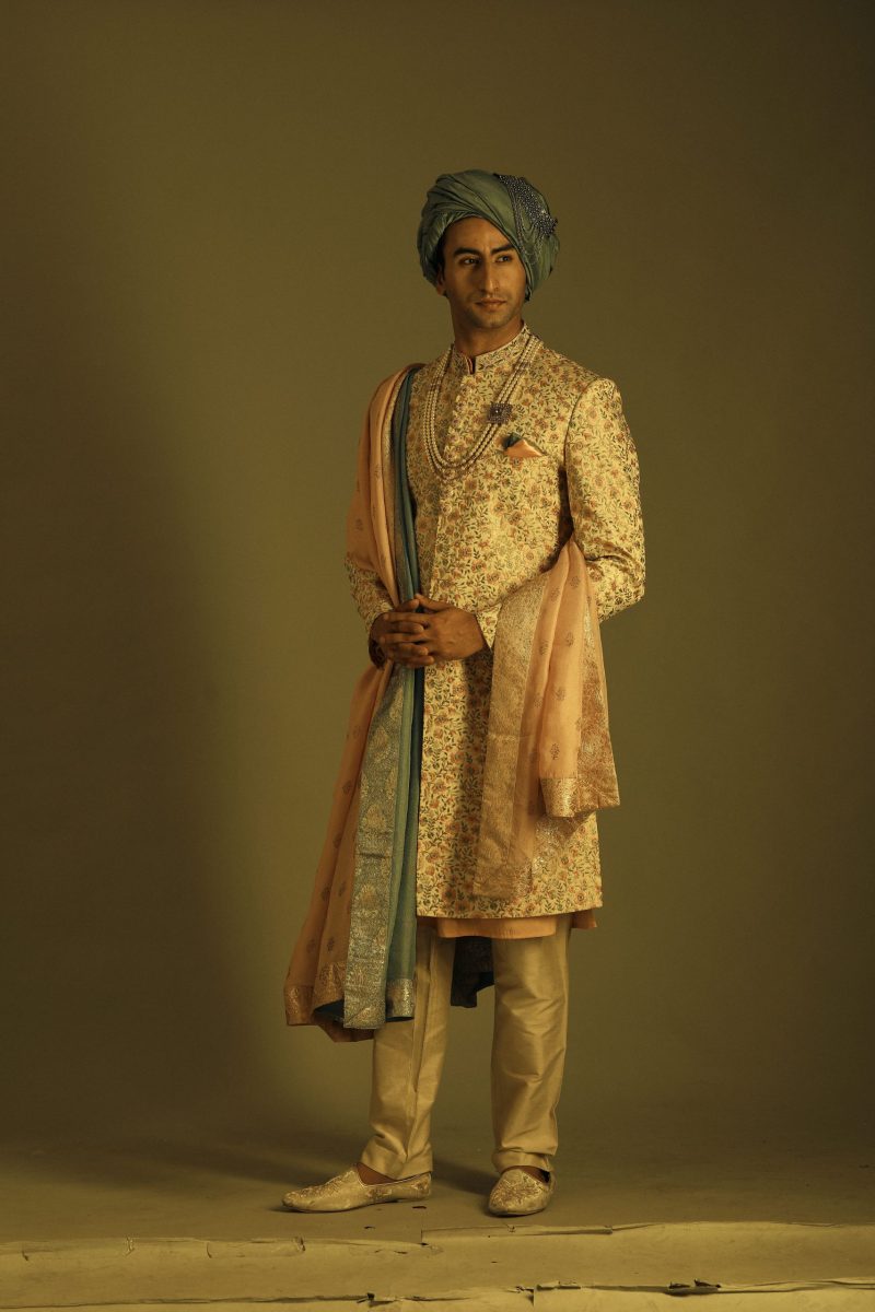 Multi Coloured Sherwani with Kurta and Churridar