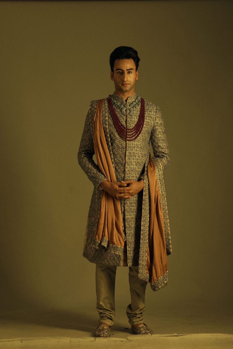 Pista Green Heavy embroidered sherwani with Accessories - Image 2