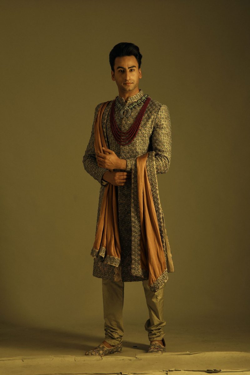 Pista Green Heavy embroidered sherwani with Accessories - Image 3