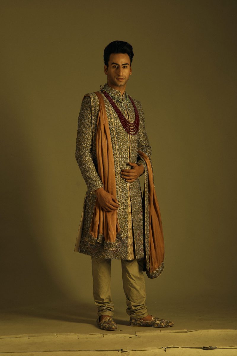 Pista Green Heavy embroidered sherwani with Accessories