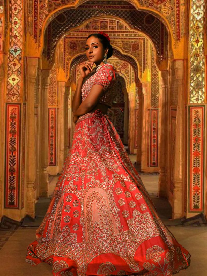 Fire Brick Red Lehenga Set - Image 3