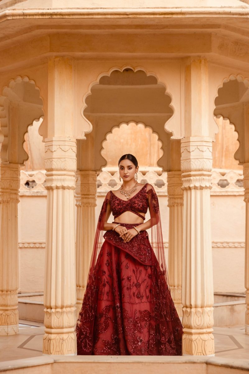 Cranberry  Wadiyan Partywear Designer Lehenga - Image 2