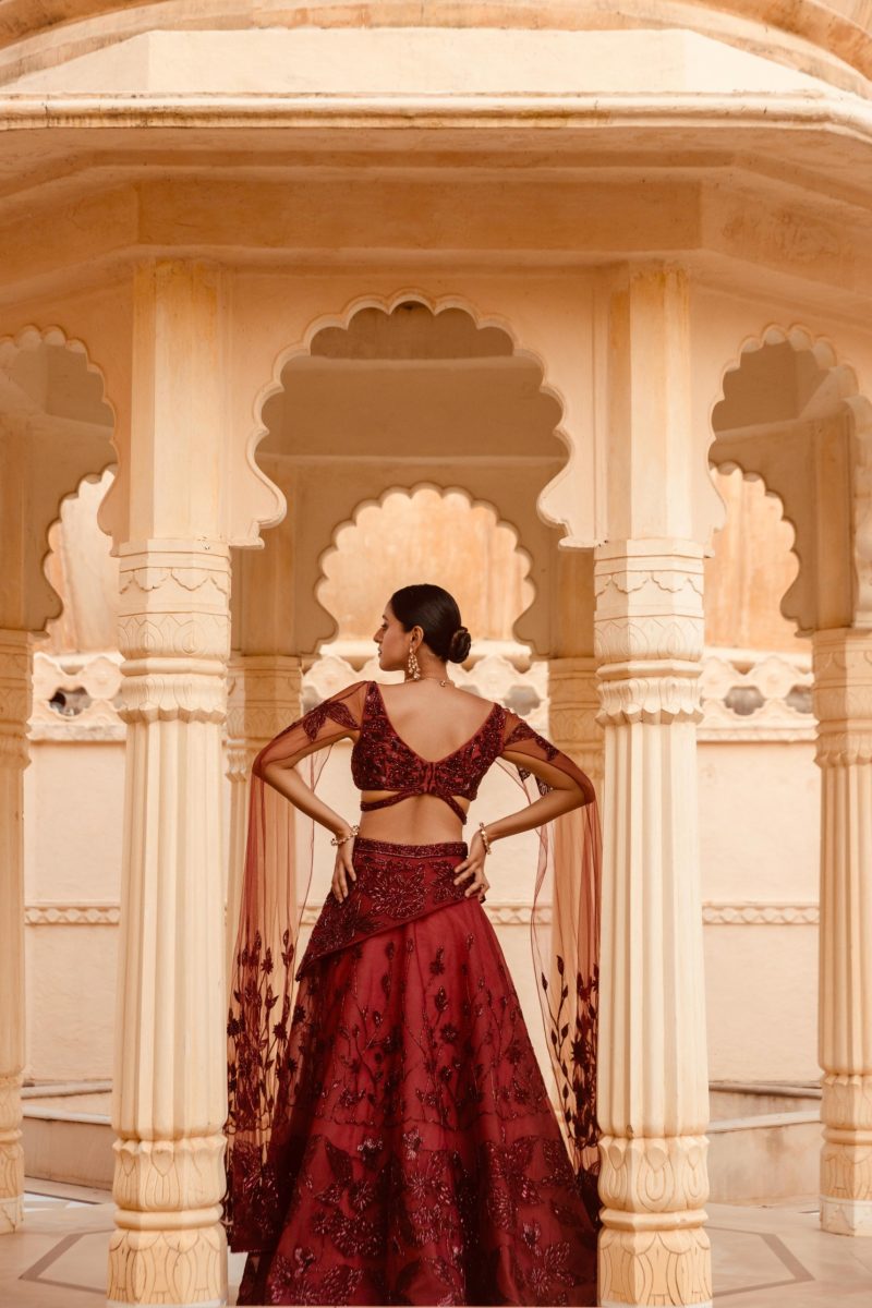 Cranberry  Wadiyan Partywear Designer Lehenga - Image 3