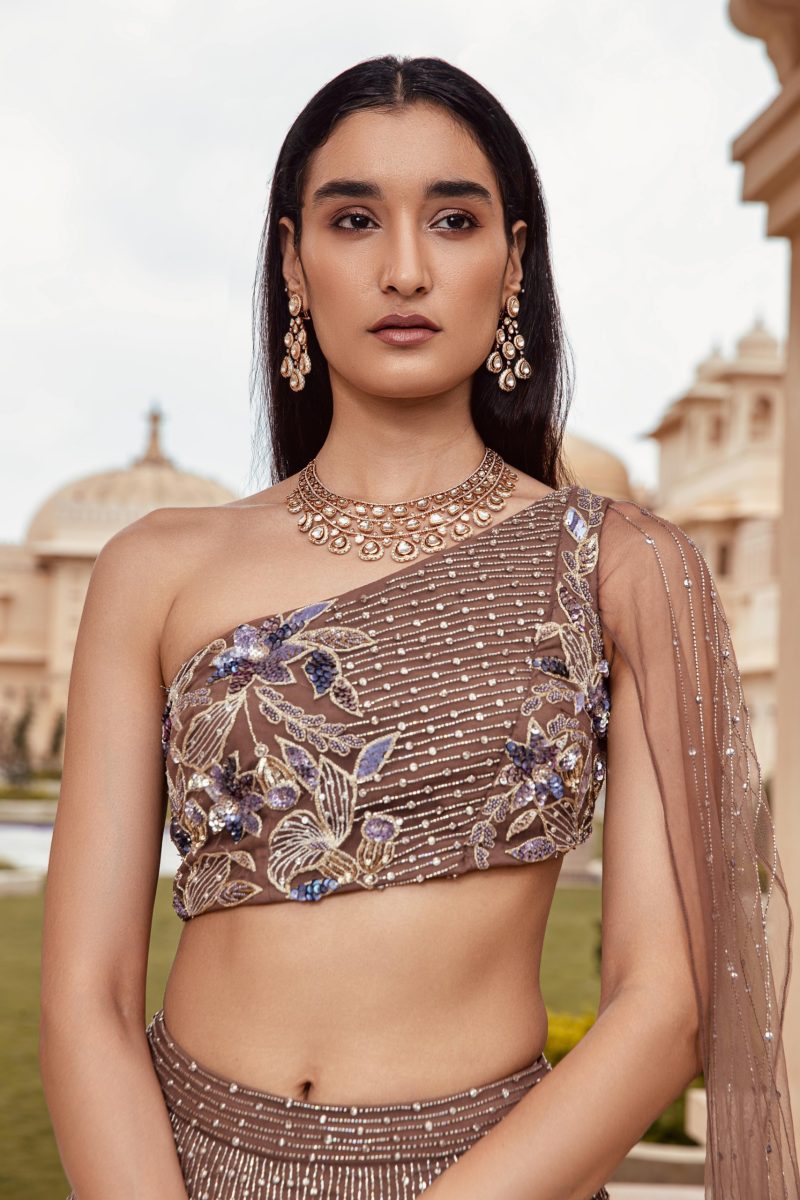 Hypnotic Mocha Scintilla Partywear Lehenga