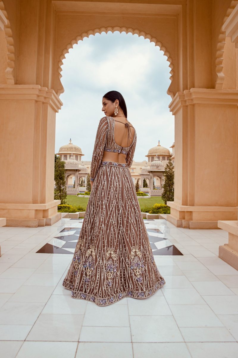 Energetic Mocha Scintilla Bridal Lehenga - Image 3