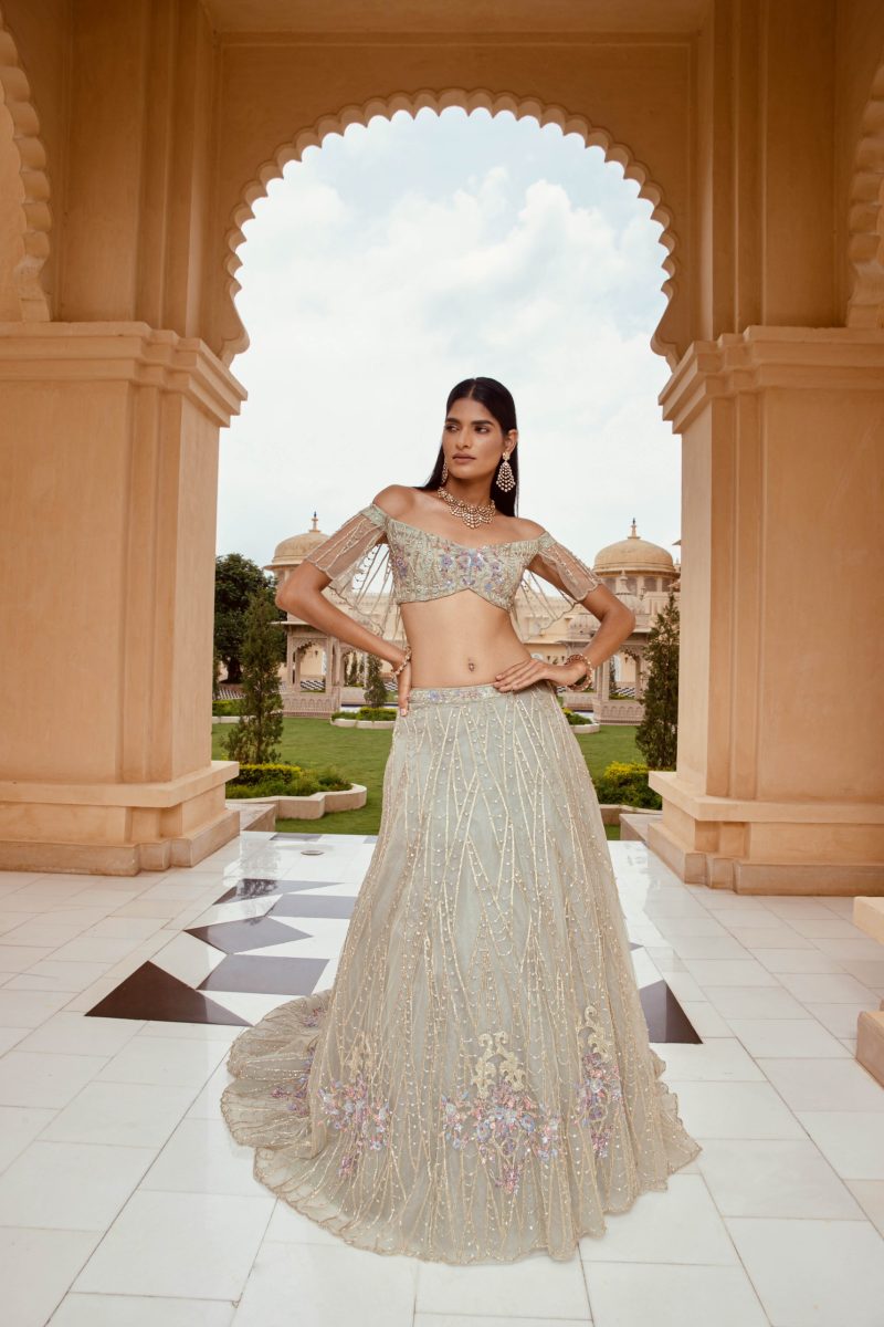 Unique Seagreen Embroidered Partywear Lehenga