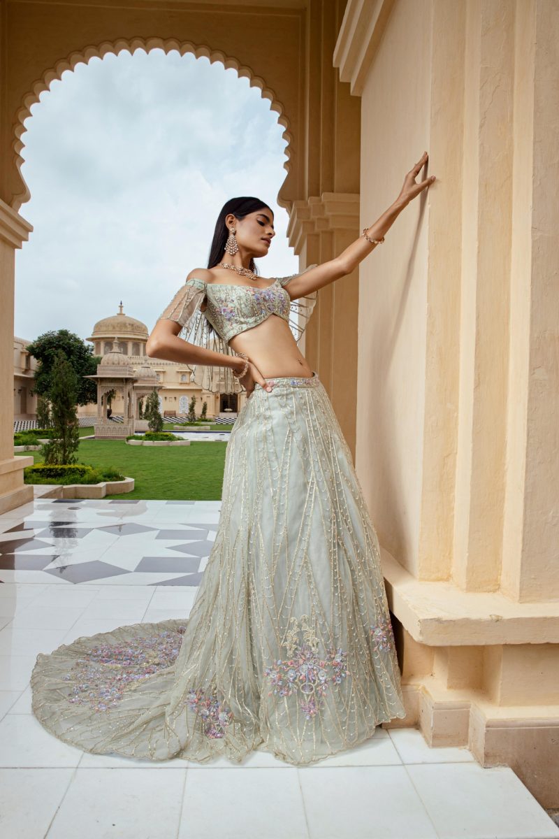 Unique Seagreen Embroidered Partywear Lehenga - Image 2