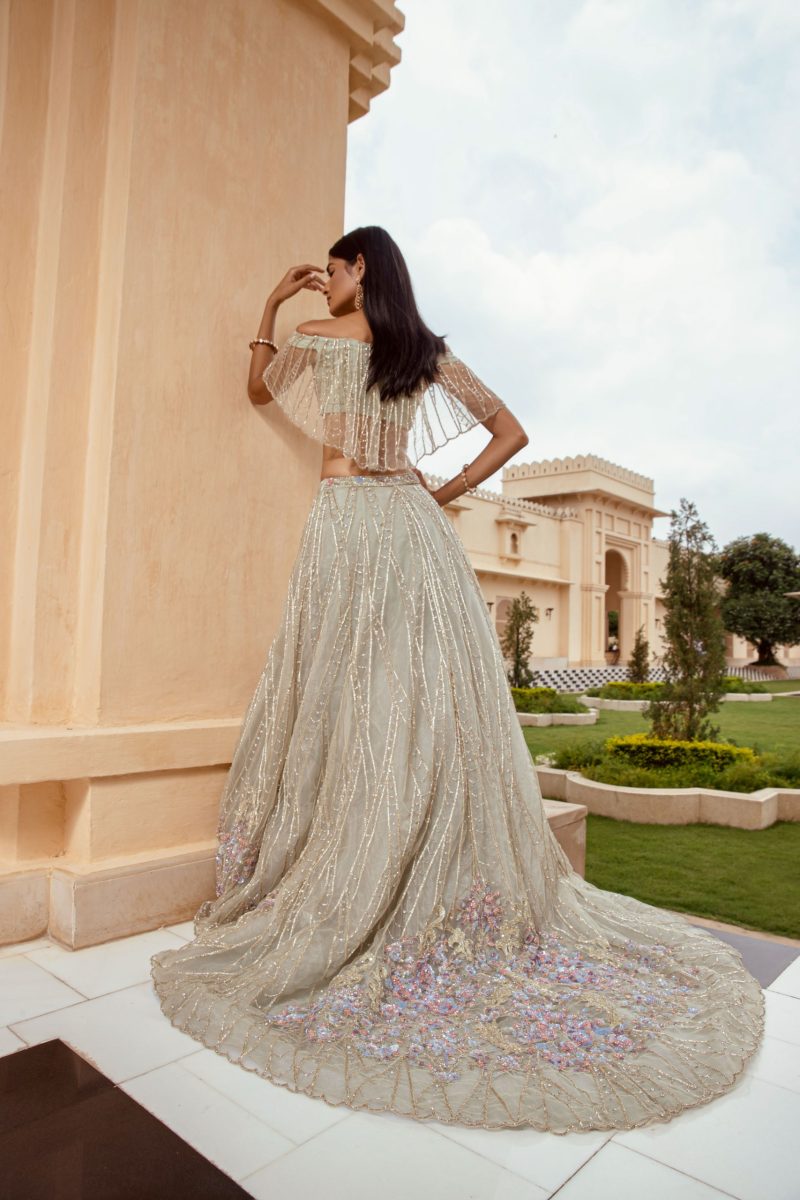 Unique Seagreen Embroidered Partywear Lehenga - Image 3