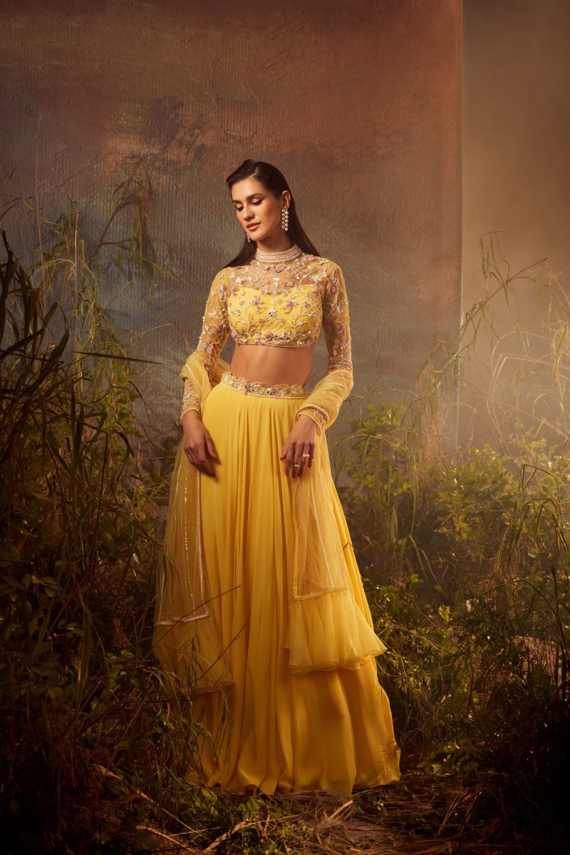 Yellow Embroidered Dupatta Lehenga Set