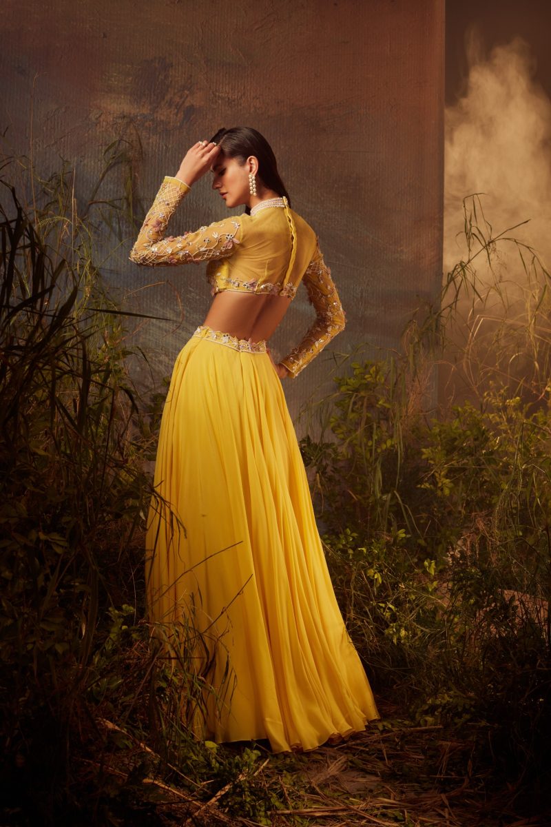 Yellow Embroidered Dupatta Lehenga Set - Image 3