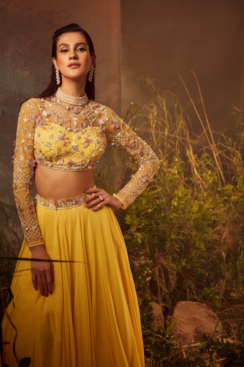 Yellow Embroidered Dupatta Lehenga Set - Image 2