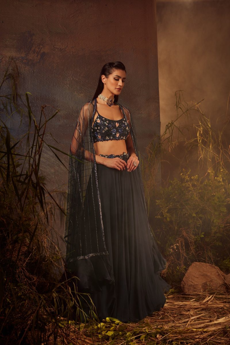 Midnight Blue Embroidered Lehenga Set - Image 3