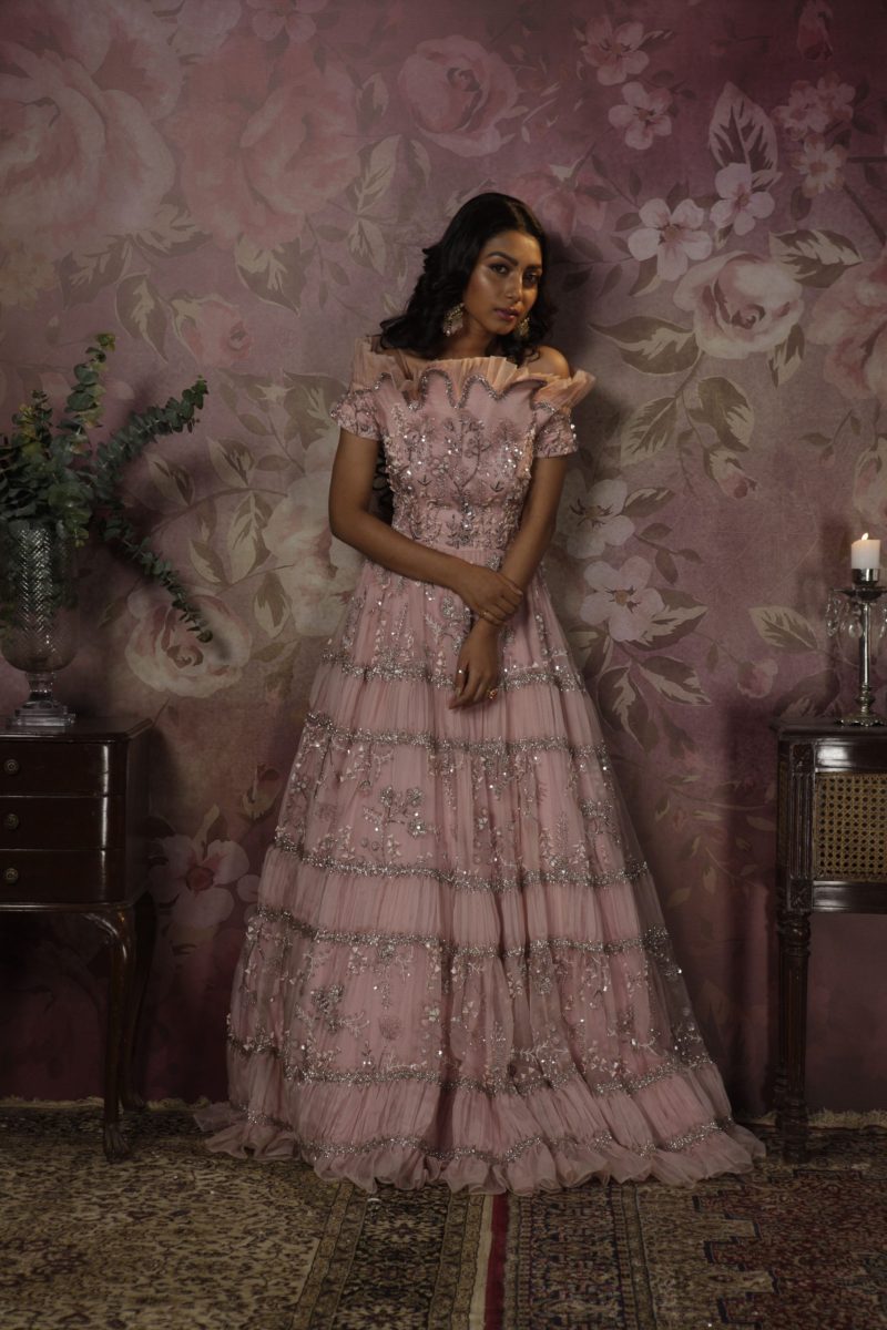 Powder Pink Eccentric Partywear Gown