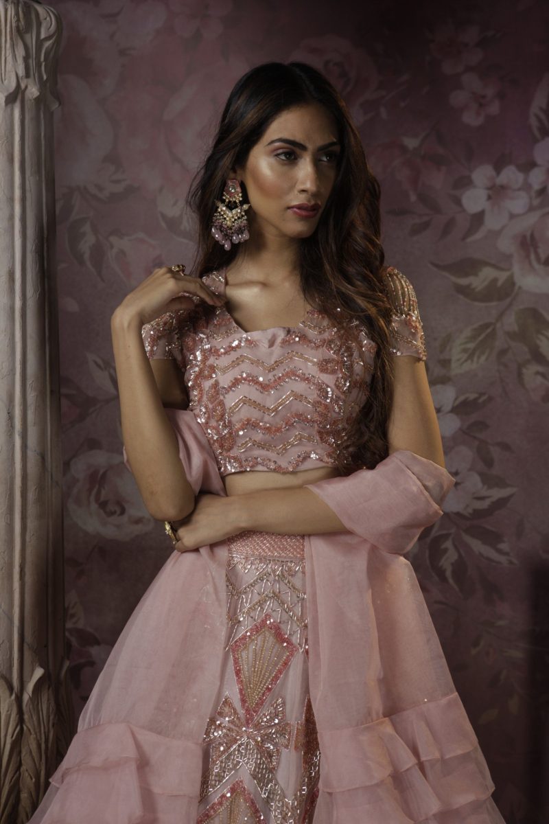 Peach Organza Partywear Lehenga Set - Image 2