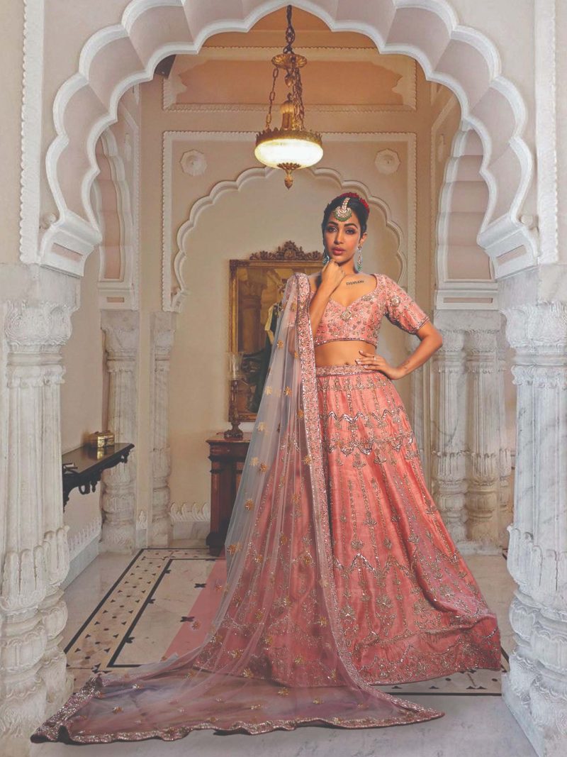 Rose Pink Color With Sequins Embroidered Lehenga Choli