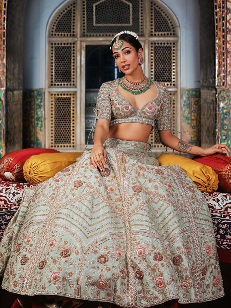 Bridal Pistachio Green Embroidered Lehenga Choli