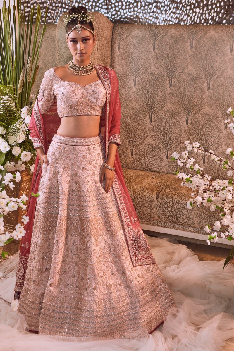 Peach Dust Embroidered Lehenga Set