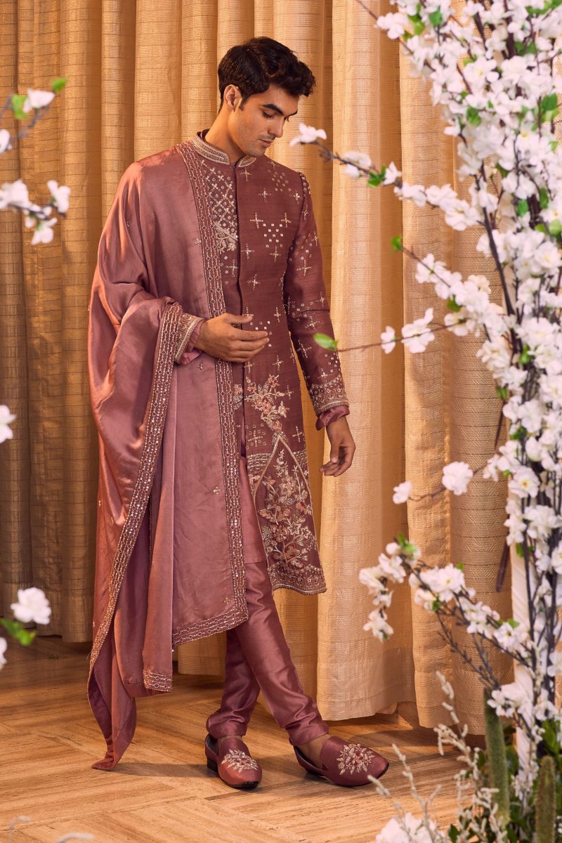 Ginger Red Embroidered Sherwani Set