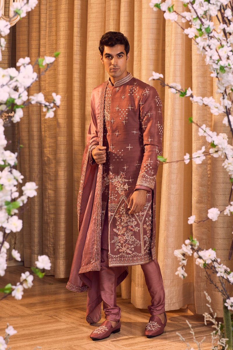 Ginger Red Embroidered Sherwani Set - Image 2