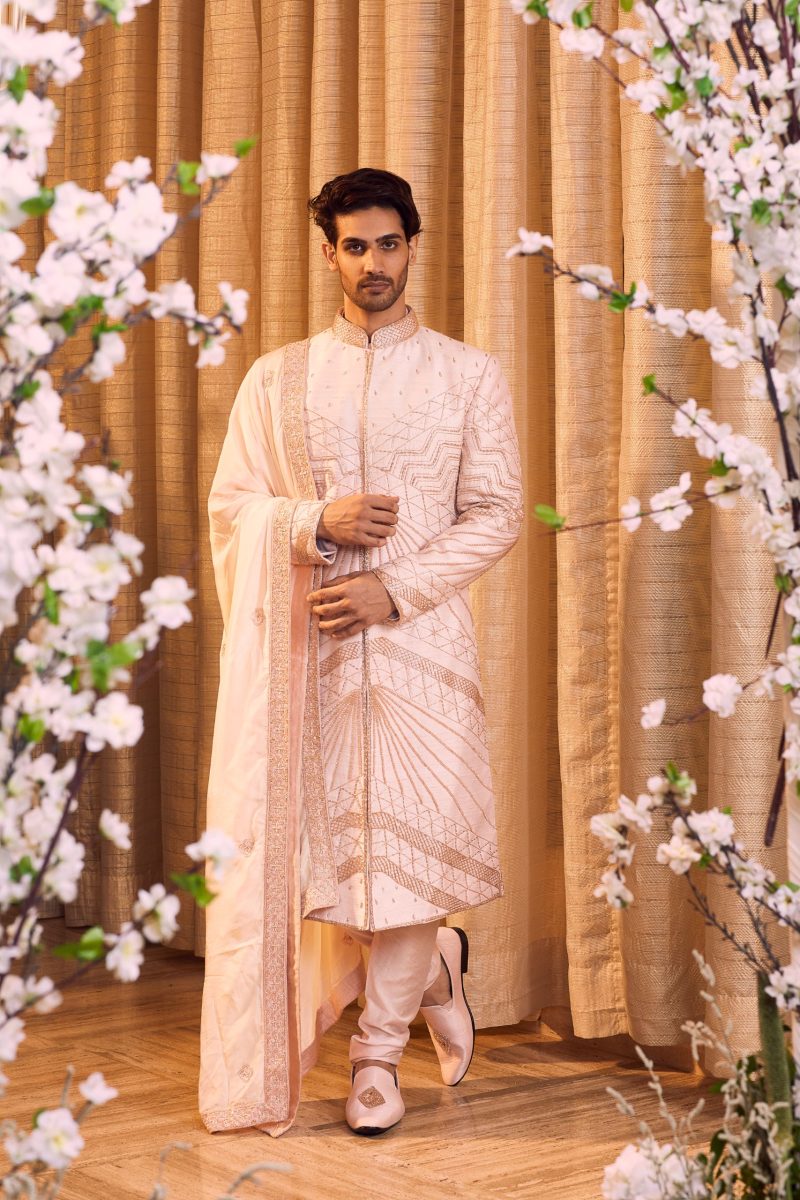 Pearl Geometric Embroidered Sherwani Set