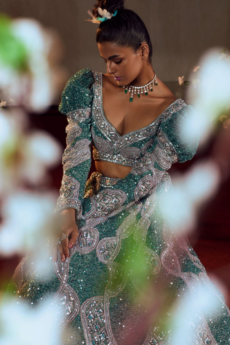 Green Embroidered Lehenga Set - Image 3