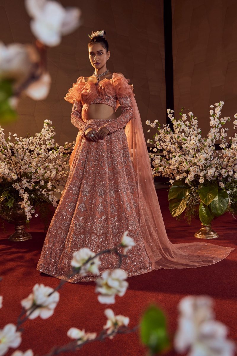 Peach Embroidered Lehenga Set