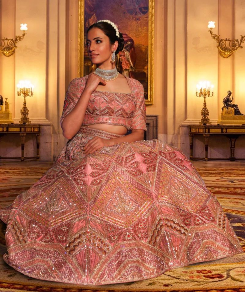 Rose Pink In Pure Silk Embroidered Lehenga Choli - Image 2