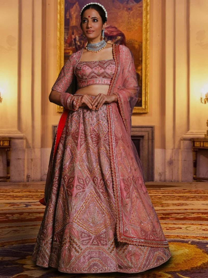 Rose Pink In Pure Silk Embroidered Lehenga Choli