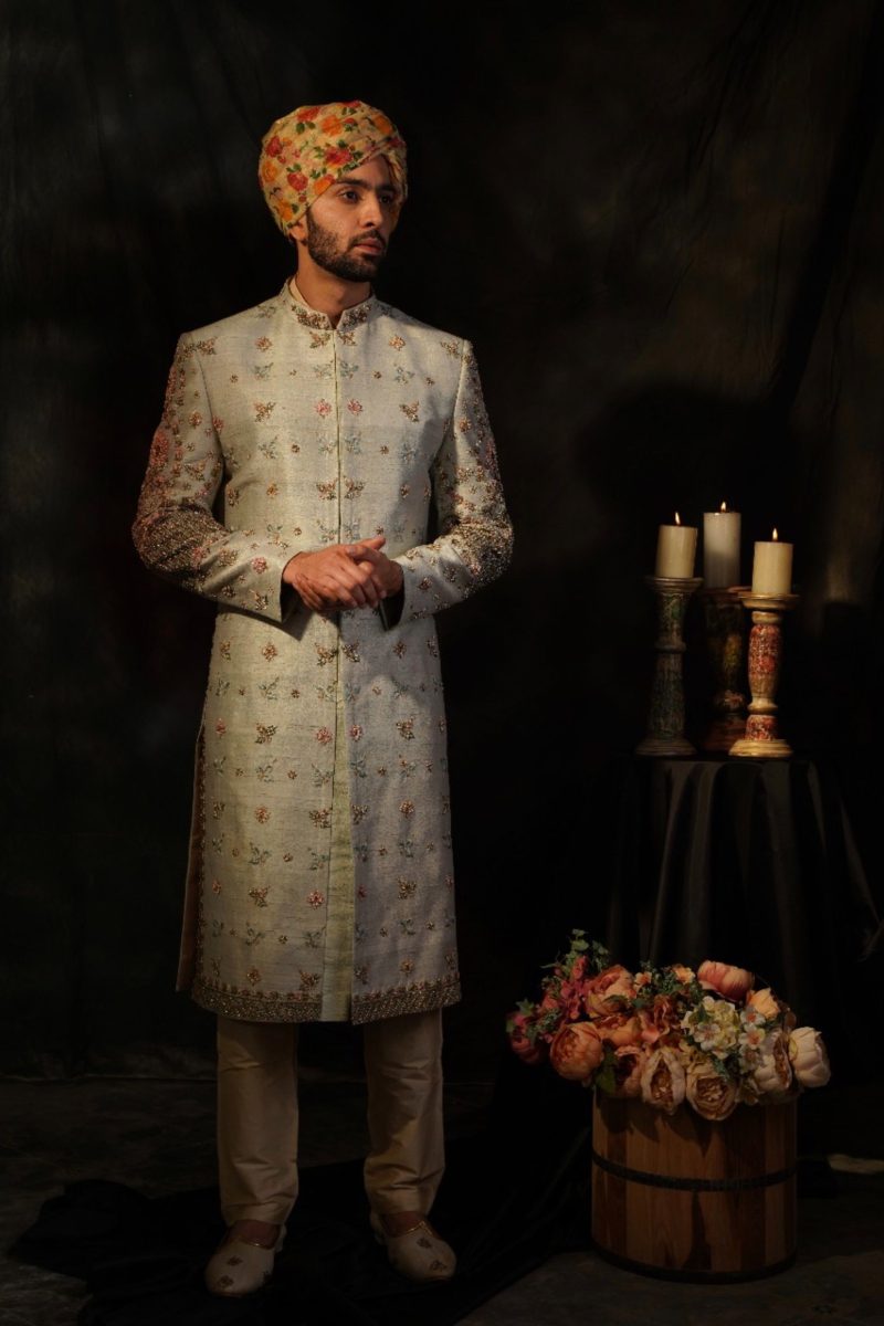 Blue Colour Sherwani With Matching Accessories - Image 2