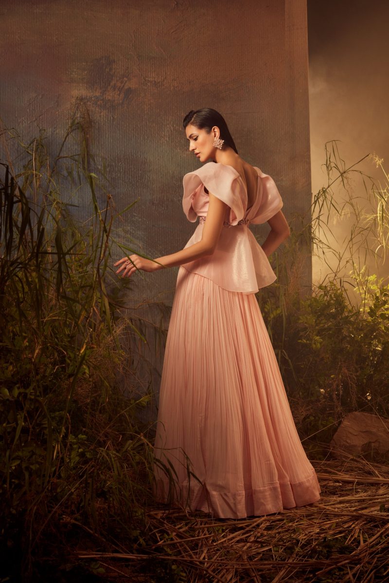 Blush Pink Peplum Top with Lehenga Set - Image 3