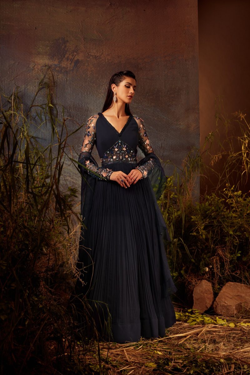 Midnight Blue Embroidered Floor Length Anarkali