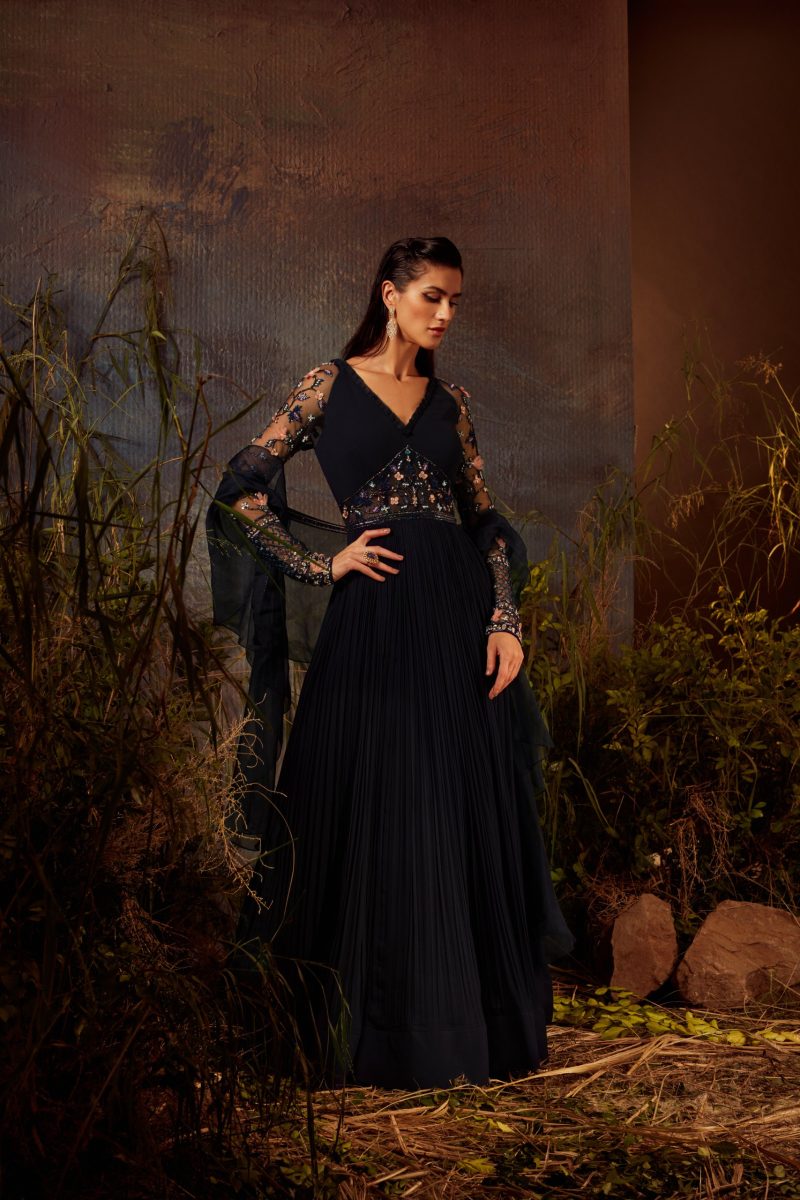 Midnight Blue Embroidered Floor Length Anarkali - Image 3