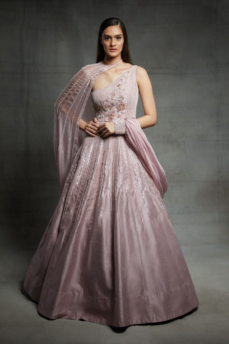 Pink Embroidered Gown With A Cape - Image 4