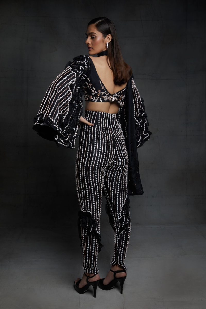 Cocktail Black Embroidered Ruffle Pant Sets - Image 4