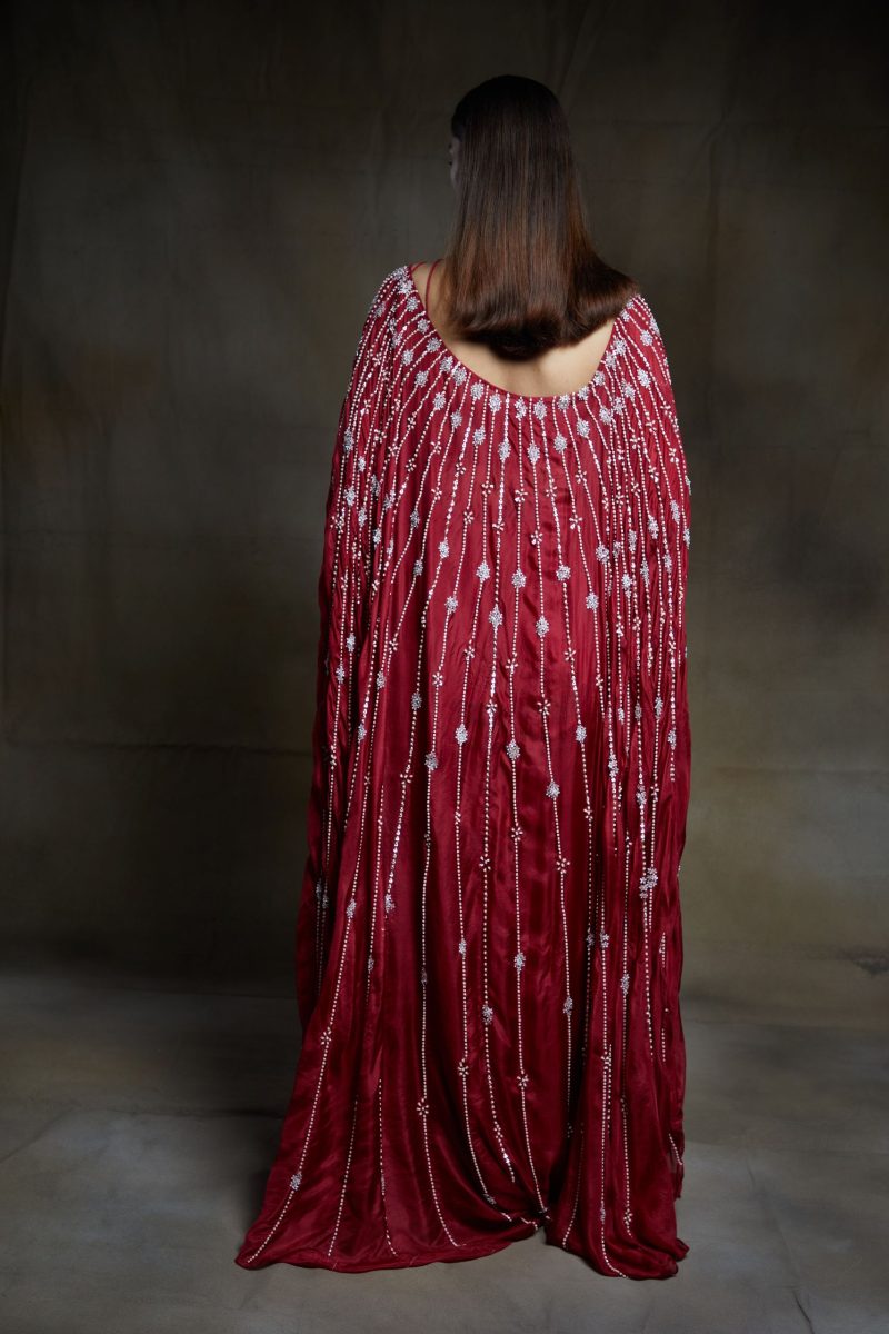 Crimson Embroidery Bustier Pre Draped Saree - Image 3