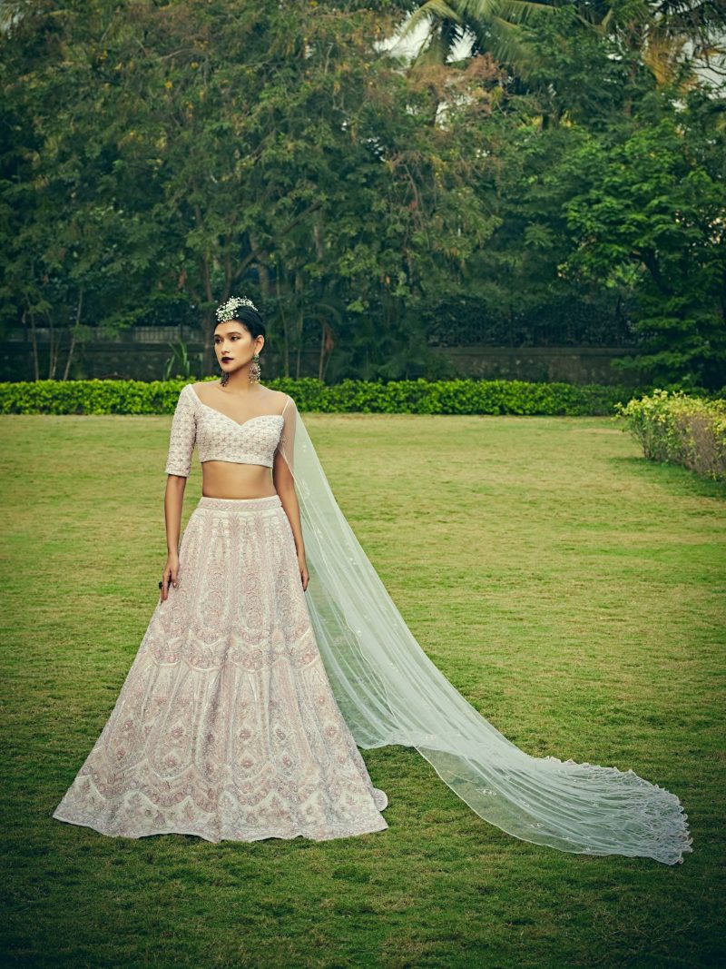 Glamourous Embroidered Rose Quartz Pink Lehenga Set