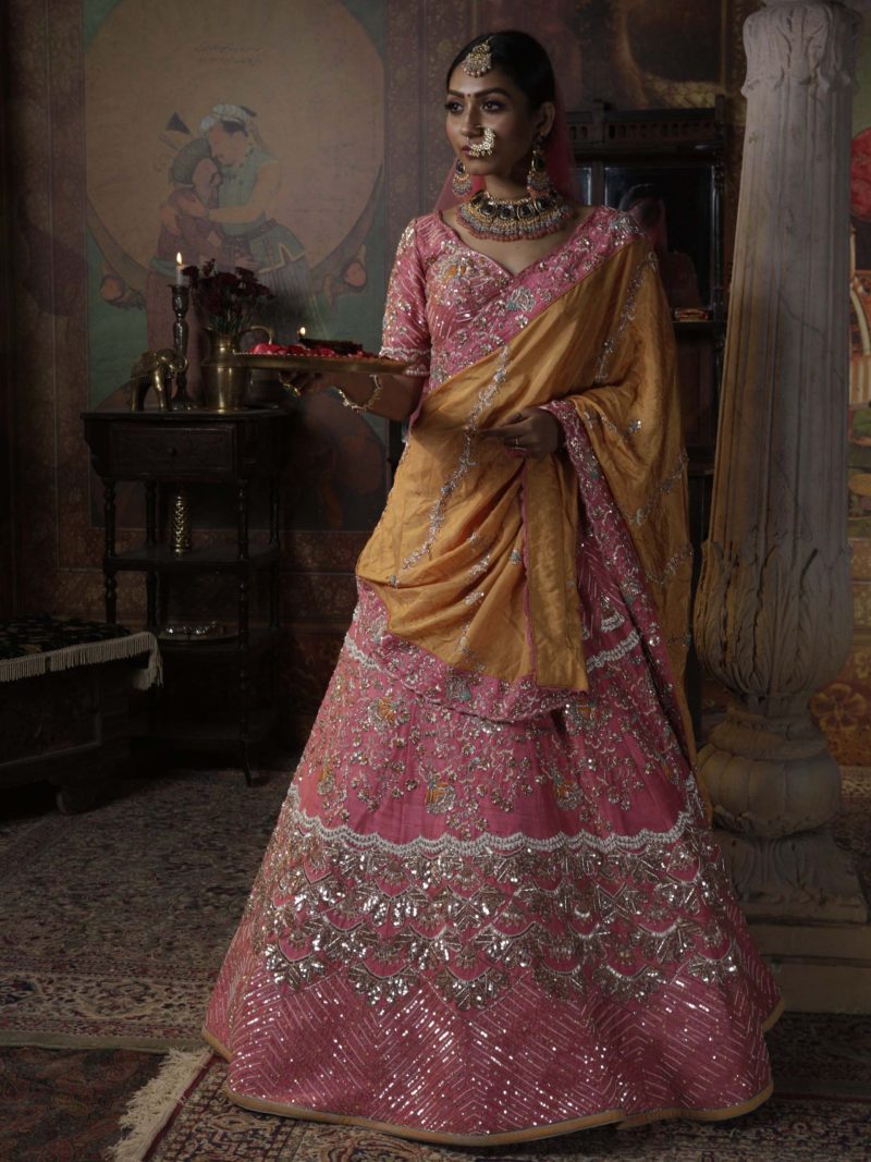 Salmon Pink Bridal Lehenga Set