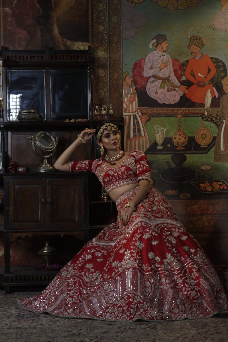 Red Heavy Embroidered Bridal Lehenga