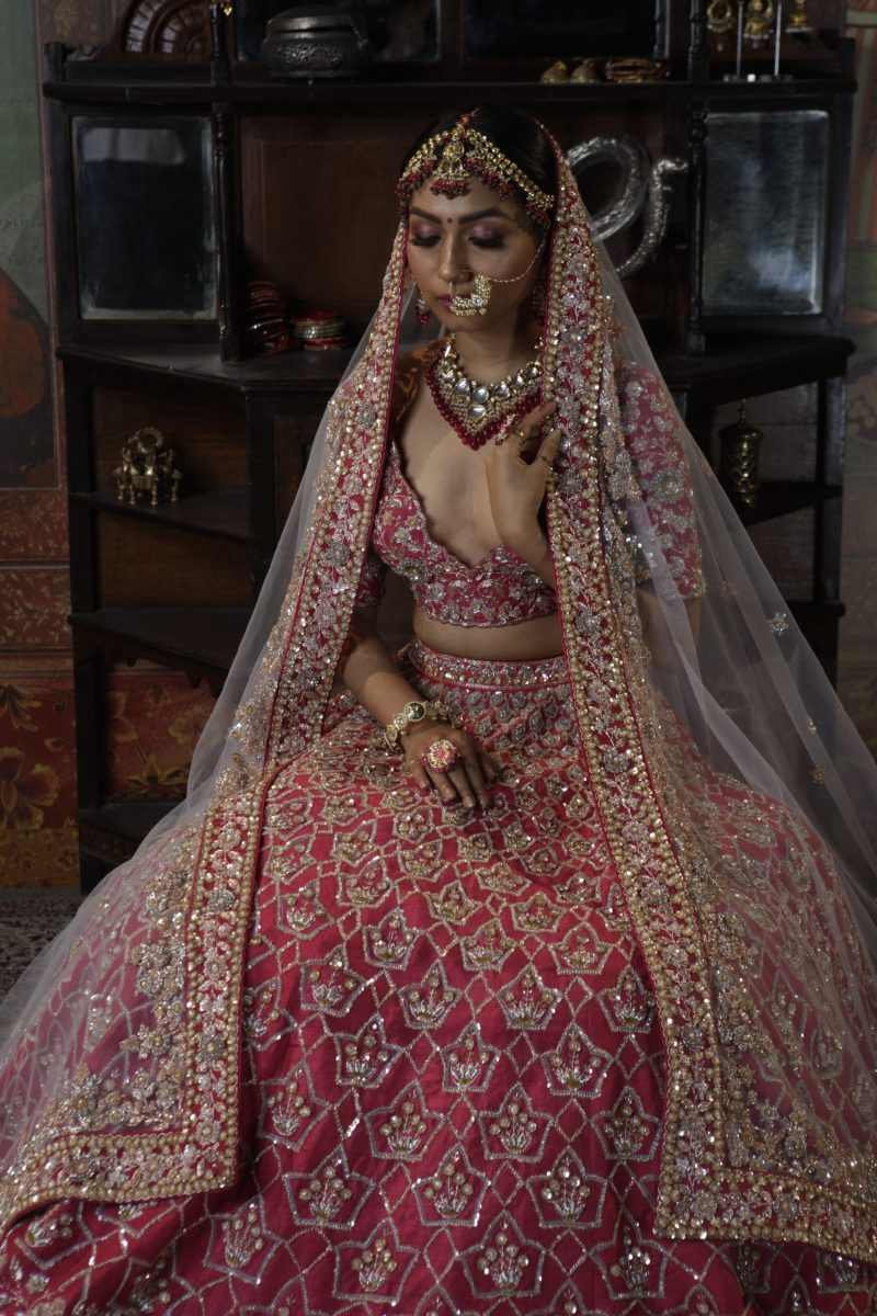 Pink Heavy Embroidered Bridal Lehenga - Image 2