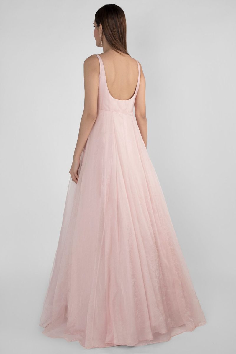 Pink Handloom Linen Organza Gown - Image 3