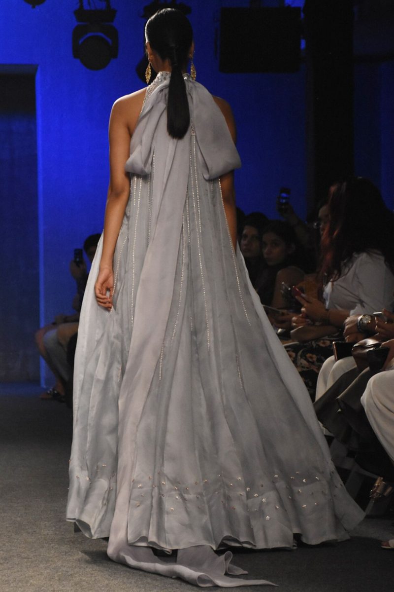 Grey Embroidered Organza Halter Neck Gown - Image 2