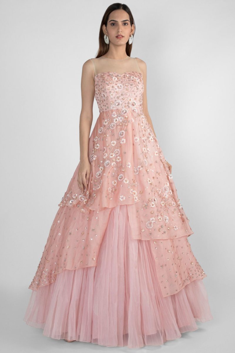 Pink Organza Layered Gown