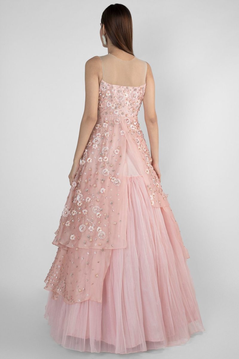 Pink Organza Layered Gown - Image 3