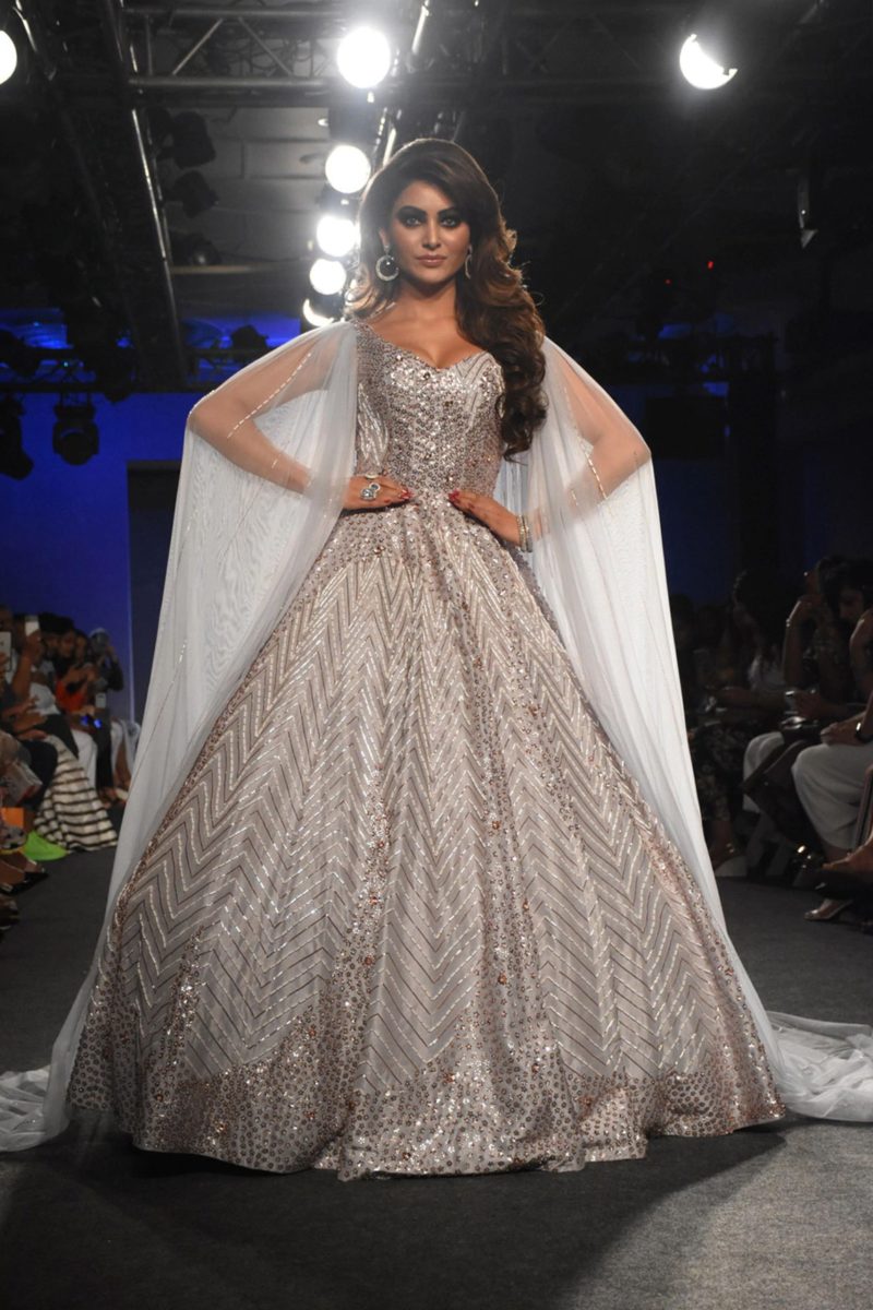 Grey Dupion Embroidered Ball Gown