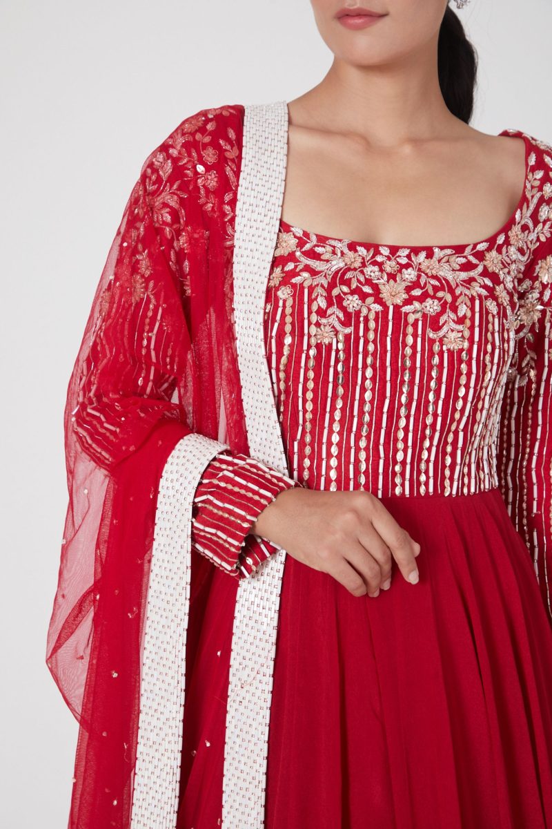 Wedding Red Color Anarkali Set - Image 2