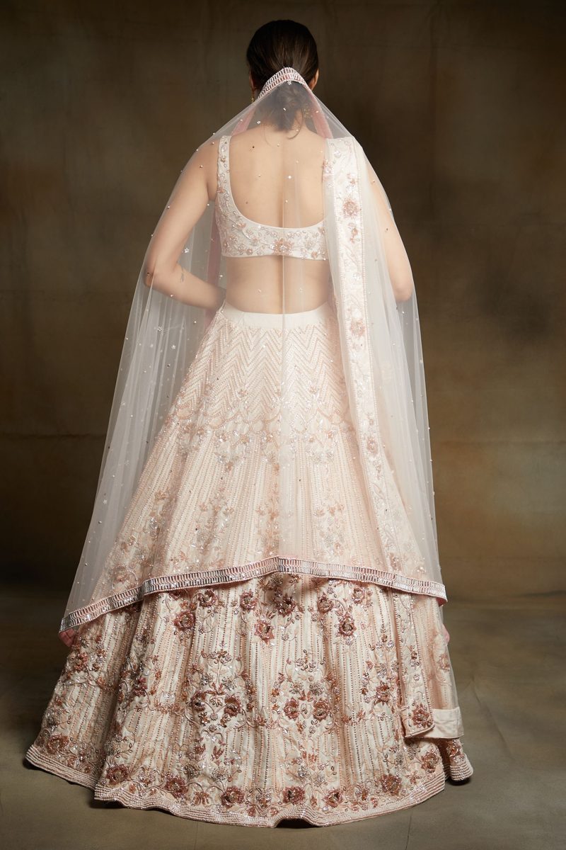 Cream Embroidered Bridal Lehenga With two Dupattas - Image 4