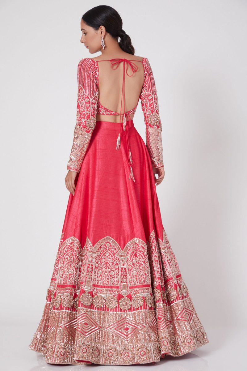 Pink Embroidered Lehenga Blouse and Dupatta - Image 4