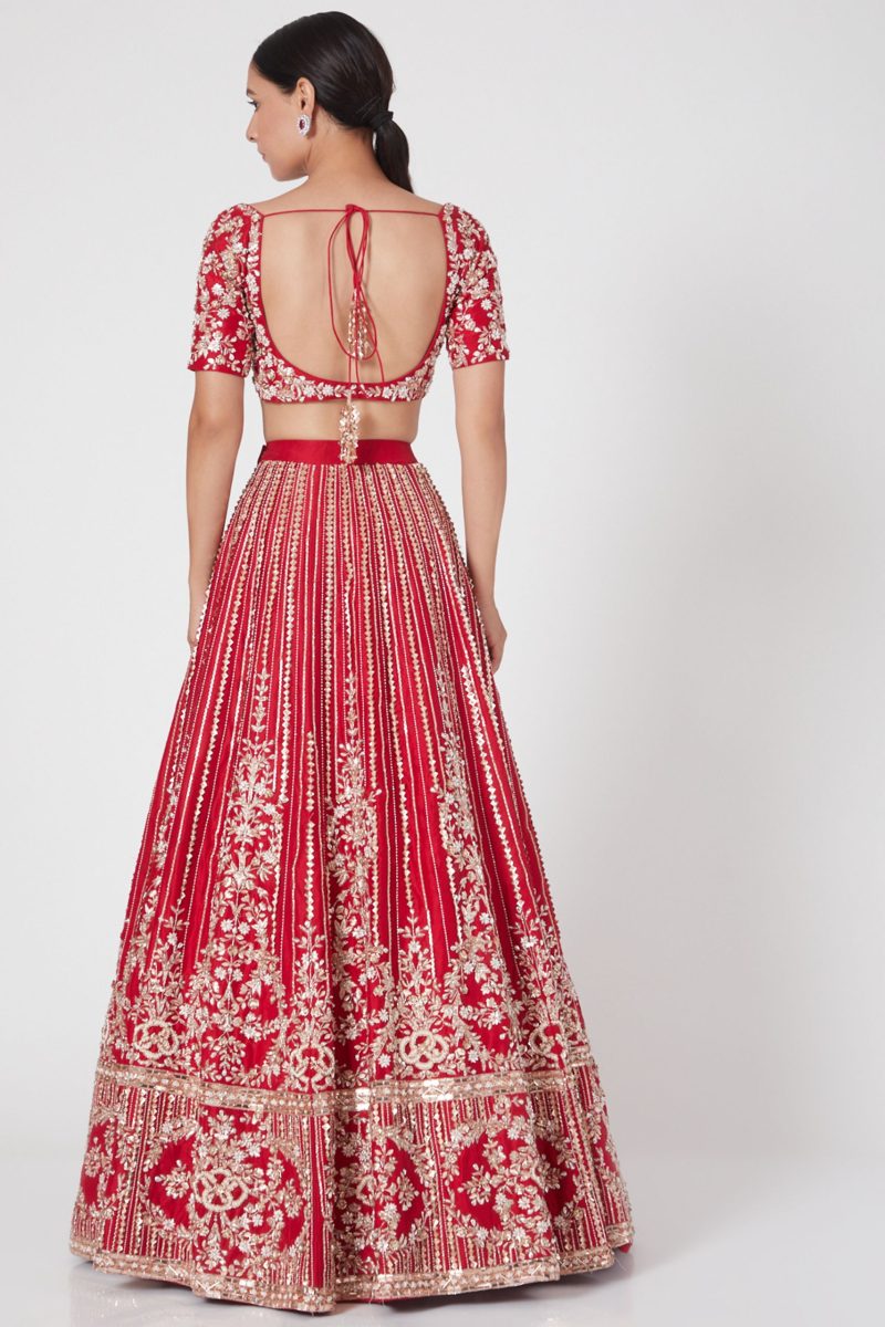 Red Embroidered Lehenga and Dupatta - Image 3